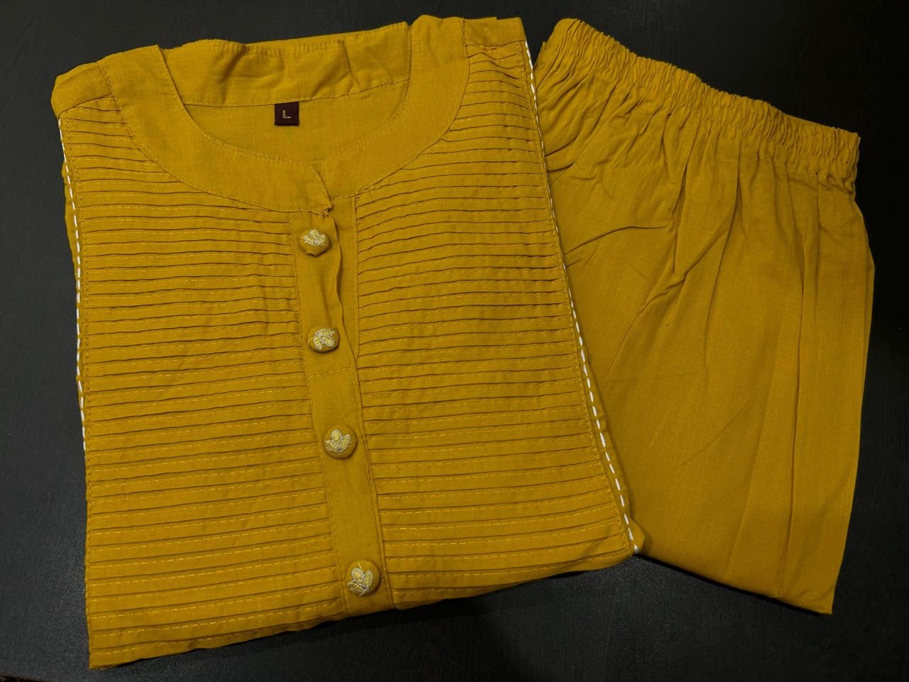 Yellow  Kurti Pant Set with Embroidery & Pintex Detailing